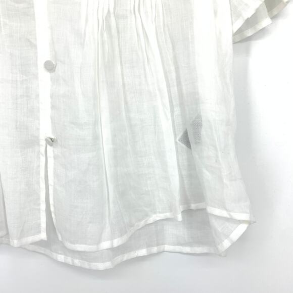 SOLD Banana Republic Semi Sheer Button Front Blouse Womens Small White Ramie - Picture 5 of 7